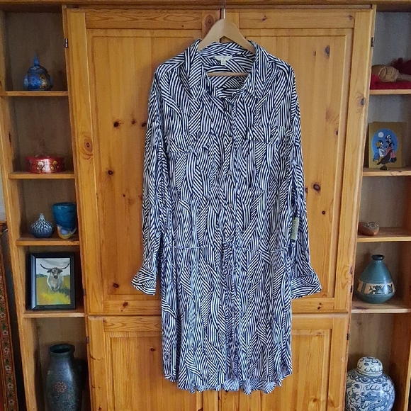 NWT Terra & Sky Navy White Stripe Print Mini Shirt Dress Size 4X - Picture 12 of 12